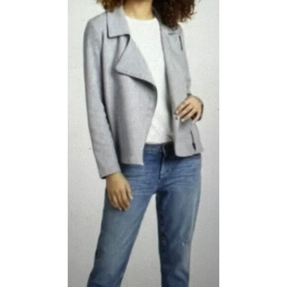 Eileen Fisher Women Size M Moon Herringbone Tweed Knit Motorcycle Jacket - Picture 4 of 13